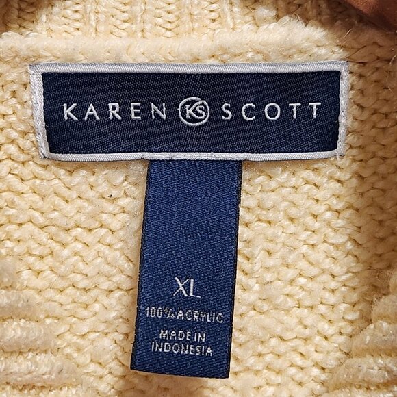 Karen Scott Cable Knit Sweater Women's XL Pale Yellow Button Collar Long Sleeve - Picture 4 of 8